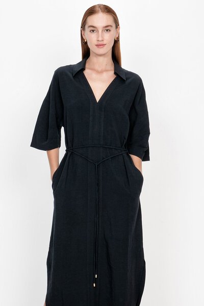 Veronika Maine Drapey Linen Shirt Dress-sale-Preen