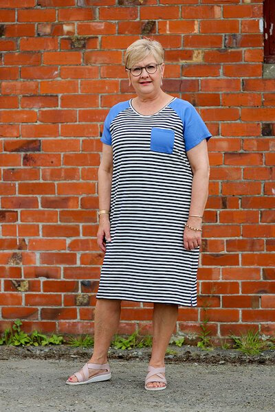 Memo Woven Sleeve & Pocket Stripe Dress-sale-Preen