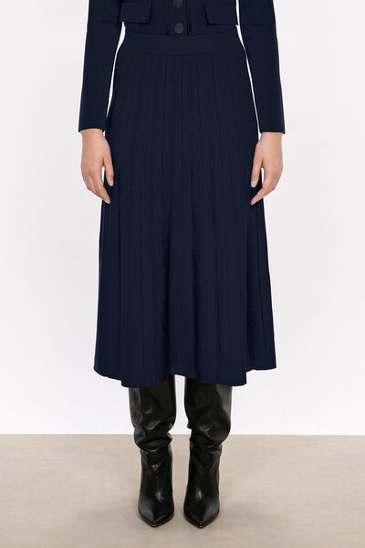 Veronika Maine Pleated Knit Midi Skirt-sale-Preen