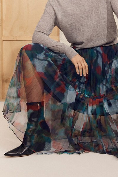 Veronika Maine Mirage Bloom Mesh Sunray Pleat Skirt-new-Preen