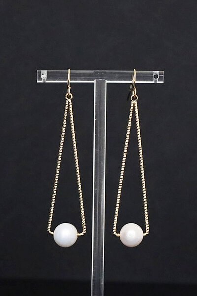 Archer House Genuine Pearl Double Chain Hook Earrings-best-sellers-Preen