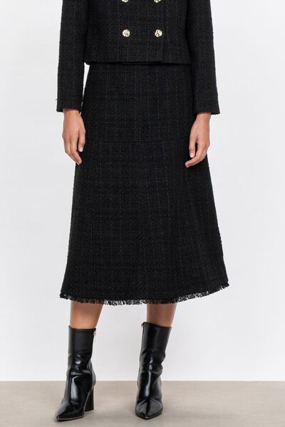 Veronika Maine Noir Tweed Midi Skirt-new-Preen