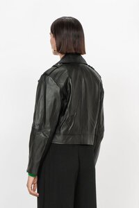 Veronika Maine Structured Leather Biker Jacket