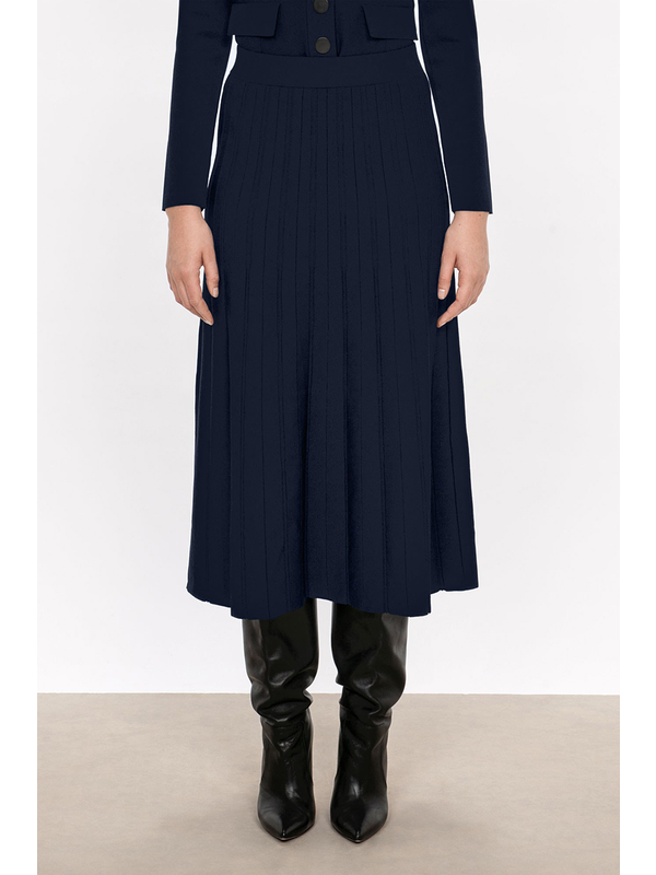 Veronika Maine Pleated Knit Midi Skirt