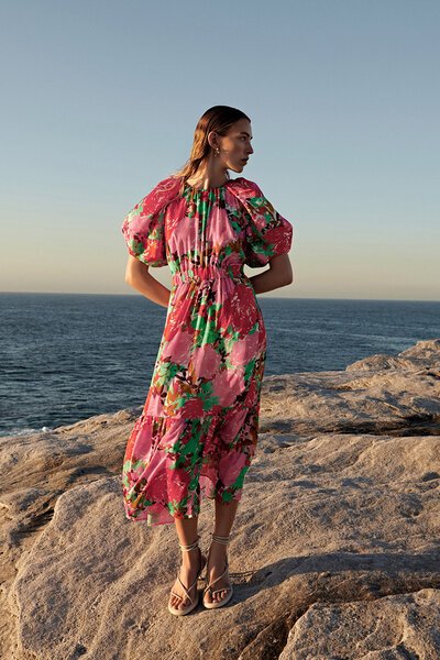 Veronika Maine Majorca Latern Sleeve Midi Dress-sale-Preen