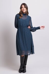 Memo Shirred Cuff & Neck Dress