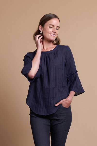 Oh Three Stripe Ruffles Scoop Hem Top-new-Preen