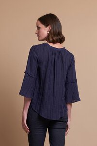 Oh Three Stripe Ruffles Scoop Hem Top