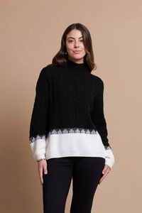 Oh Three Cable Knit Contrast Hem Jumper