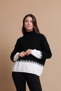 Oh Three Cable Knit Contrast Hem Jumper