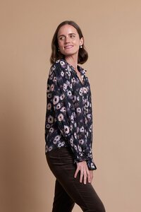 Memo Print Shirred Tie Front Blouse