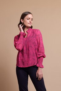 Memo Print Shirred Tie Front Blouse