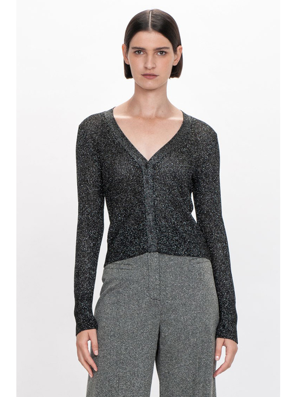 Veronika Maine Lurex Pointelle Cardigan