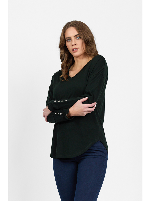 Vassalli Merino V Neck Button Cuff Top