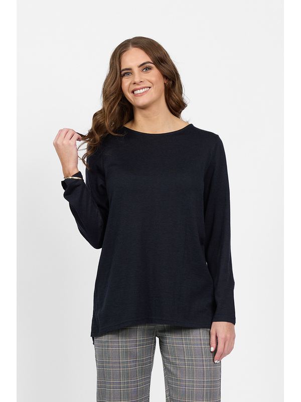 Vassalli Merino Plain L-S Back Button Placket Top