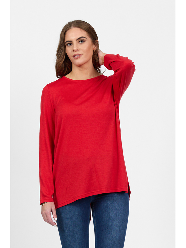 Vassalli Merino Plain L-S Back Button Placket Top