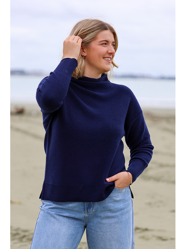 White on Black Funnel Neck Jumper