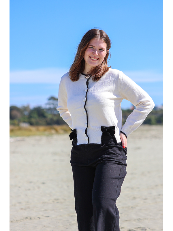 Miss Manlow Bow Trim Button Cardi