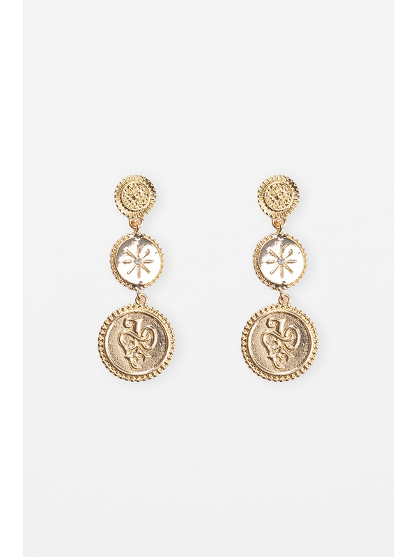 Stella + Gemma Gold Triple Medalion Earring