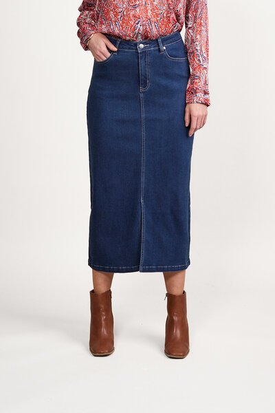 Vassalli Denim Mid Length Skirt With Front Split-new-Preen