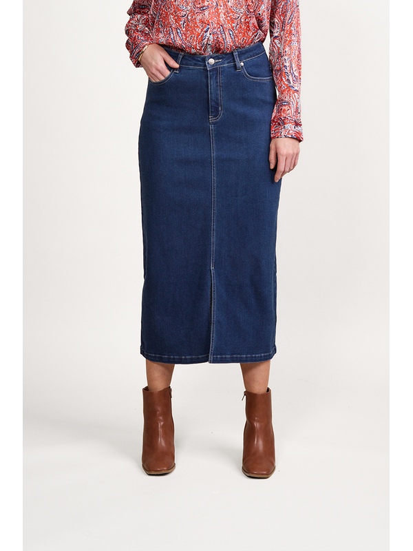 Vassalli Denim Mid Length Skirt With Front Split