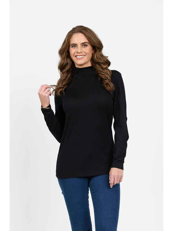 Vassalli Merino L-S Polo Neck Top