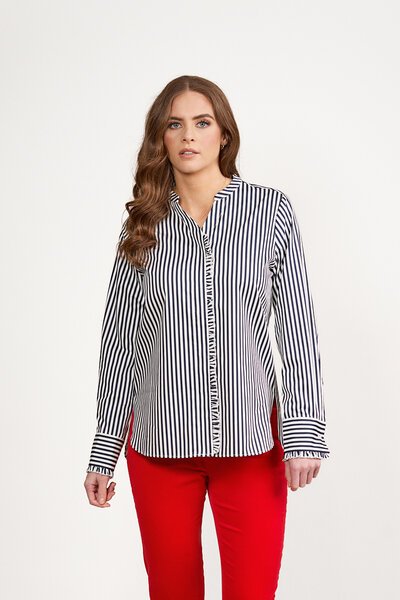Vassalli Ruffle Trim Stripe Shirt-new-Preen