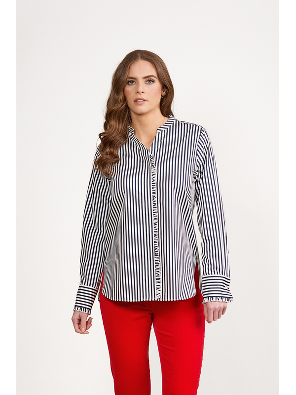 Vassalli Ruffle Trim Stripe Shirt