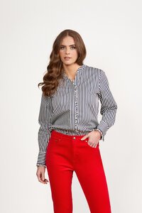 Vassalli Ruffle Trim Stripe Shirt