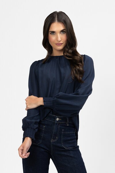 Seeking Lola Navy Check Honeycombe Blouse-new-Preen