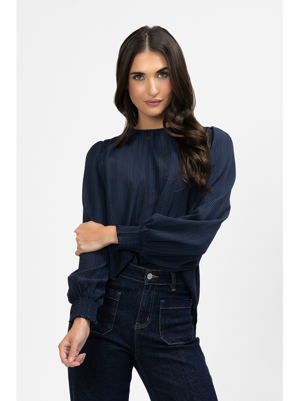 Seeking Lola Navy Check Honeycombe Blouse