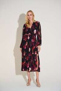 Joseph Ribkoff Pleated Chiffon Floral Dress