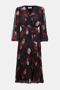 Joseph Ribkoff Pleated Chiffon Floral Dress