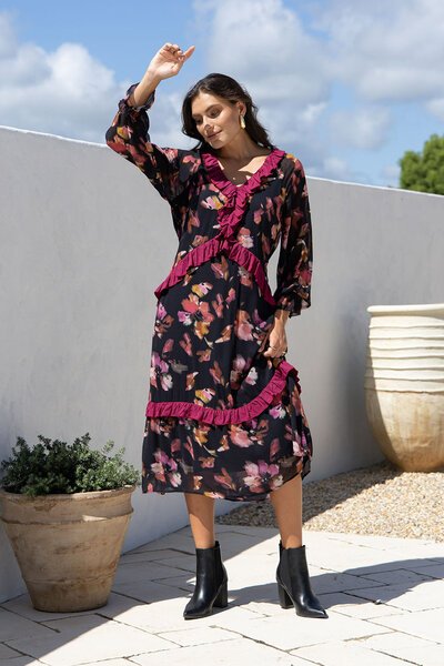 Joop + Gypsy Mayfair Ruffle Trim Midi Dress-new-Preen
