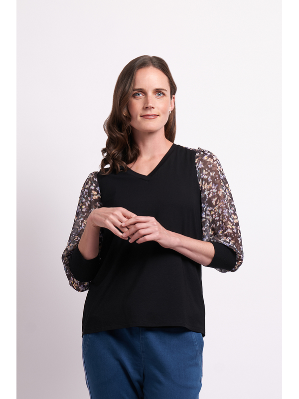 Memo Contrast Woven Shoulder Top