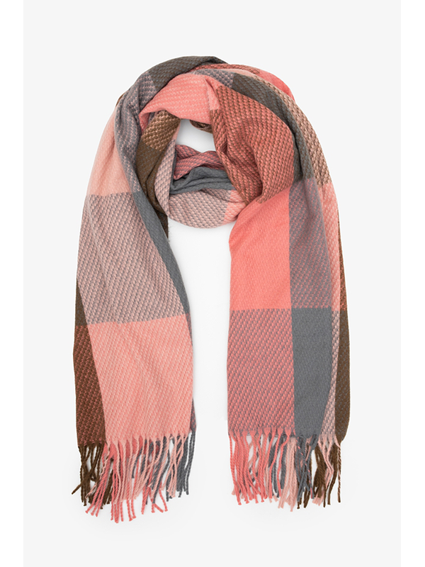 Antler Coral Crush Check Scarf