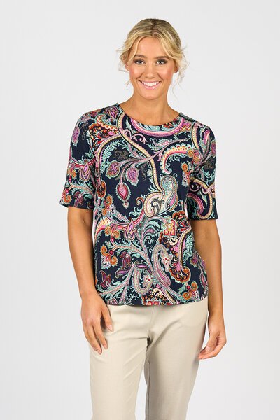 Vassalli 3-4 Sleeve Round Neck Top - Persia-new-Preen