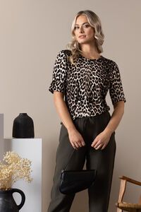 Vassalli 3-4 Sleeve Round Neck Top - Leopard