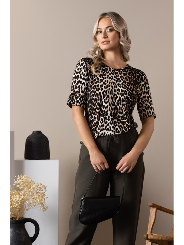 Vassalli 3-4 Sleeve Round Neck Top - Leopard