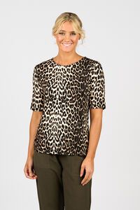 Vassalli 3-4 Sleeve Round Neck Top - Leopard