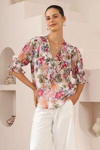 Iris Maxi Painterly Floral Frill Blouse