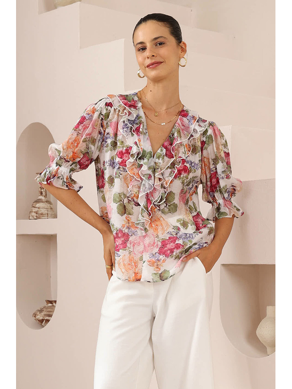 Iris Maxi Painterly Floral Frill Blouse