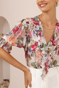 Iris Maxi Painterly Floral Frill Blouse
