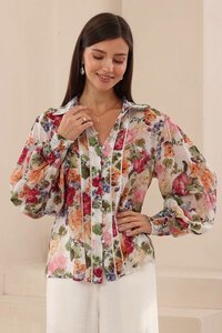 Iris Maxi Painterly Floral Lace Trim Blouse