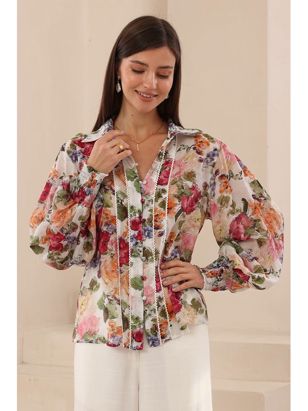 Iris Maxi Painterly Floral Lace Trim Blouse