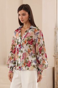 Iris Maxi Painterly Floral Lace Trim Blouse