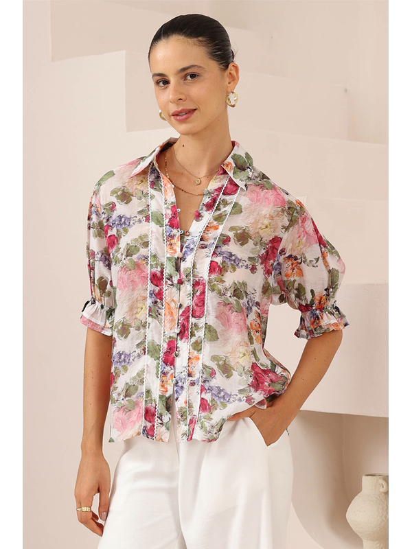Iris Maxi Painterly Floral Short Sleeve Blouse