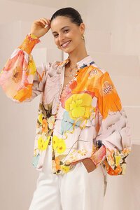 Iris Maxi Hibiscus Balloon Sleeve Blouse