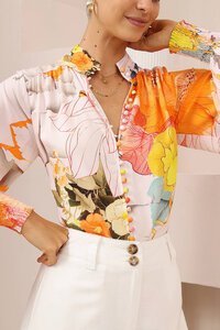 Iris Maxi Hibiscus Balloon Sleeve Blouse