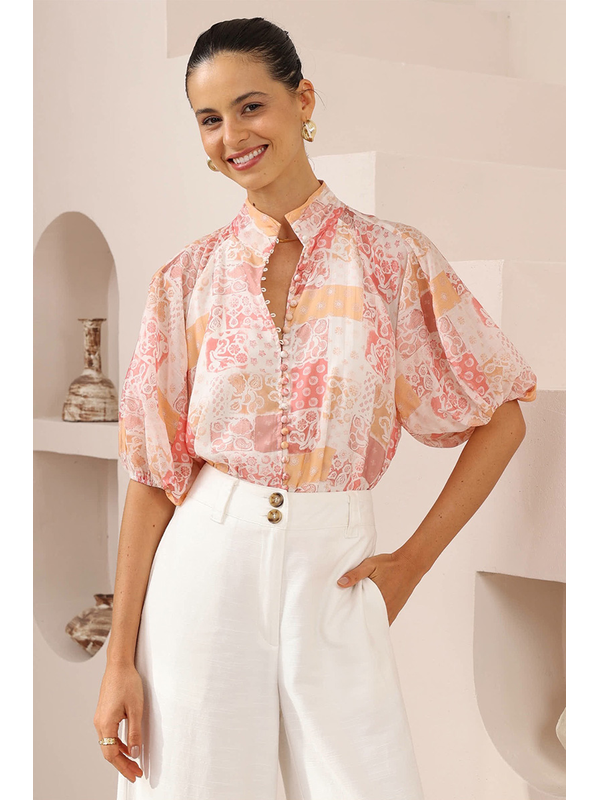 Iris Maxi Pastel Bandana Patchwork Blouse